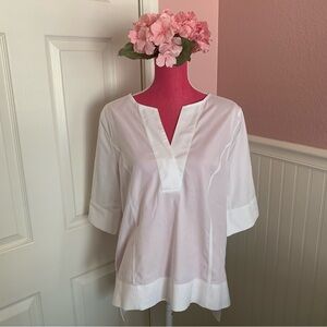 White V-Neck Chico’s Blouse size 2 - Medium, 3/4 sleeve